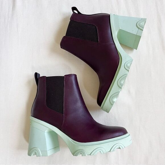 Sorel Women Boots Brex Block Heel Waterproof Leather Chelsea Platform Chunky 9 - Picture 3 of 5